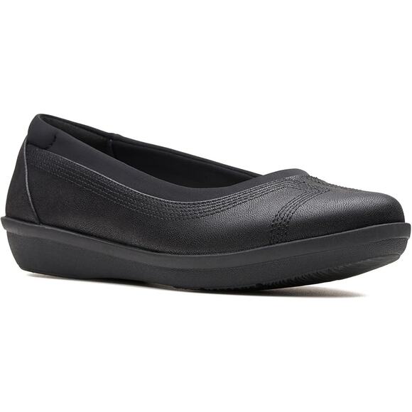 Clarks Women's Ayla Low Ballet Flat, Black Synthetic Nubuck Size 8.5M - Picture 1 of 5